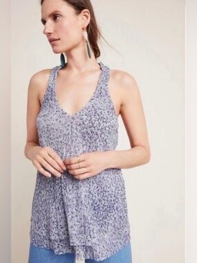 Anthropologie Purple Shimmer Animal Print Double Layer Tank Large Casual Modest